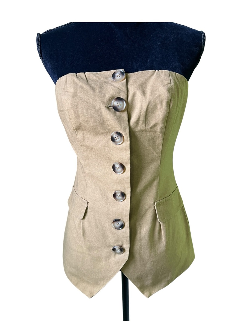 Anthropologie Flat White Strapless Brown Button Front Vest Top Womens Small NWT - Picture 2 of 10